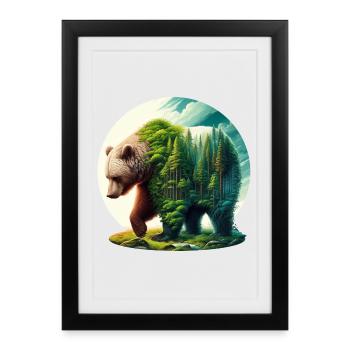 Bear with forest in silhouette - Framed poster (27 × 37 cm) - black - Front