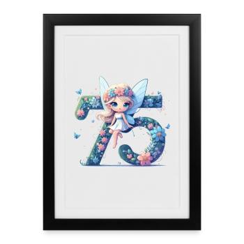 75 ans fée elfe anniversaire cadeau d’anniversaire - Affiche encadrée (27 × 37 cm) - noir - Devant