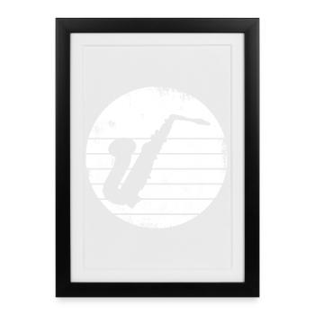 Saxophon Zeichnung - Gerahmtes Poster (27 × 37 cm) - Schwarz - Vorne