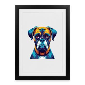 Boxer Chien Coloré Kawaii Dessin Animé Personnage Animal de compagnie - Affiche encadrée (27 × 37 cm) - noir - Devant