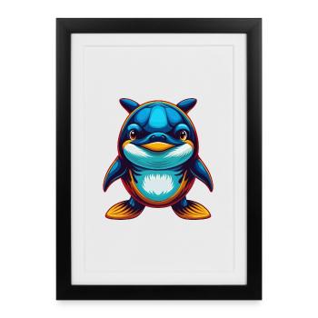 Orca Colorful Kawaii Cartoon Character Clipart - Framed poster (27 × 37 cm) - black - Front