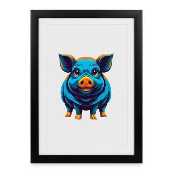 cochon coloré kawaii personnage de dessin animé clipart - Affiche encadrée (27 × 37 cm) - noir - Devant