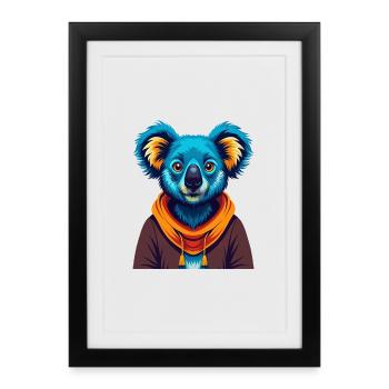 Koala coloré Kawaii Dessin animé Personnage Clipart - Affiche encadrée (27 × 37 cm) - noir - Devant