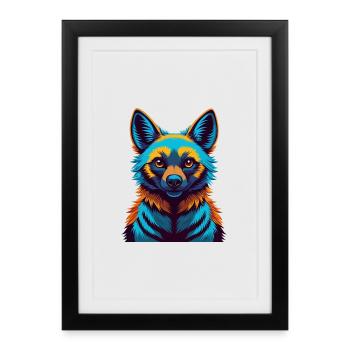 Aardwolf coloré Kawaii Dessin animé Personnage Clipart - Affiche encadrée (27 × 37 cm) - noir - Devant