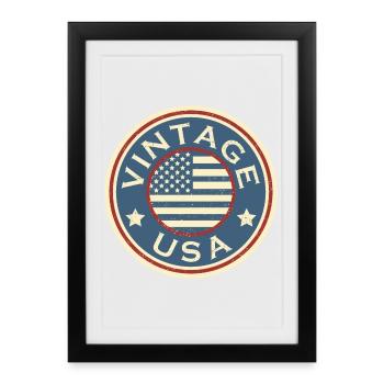 Vintage USA Style Grunge Drapeau américain - Affiche encadrée (27 × 37 cm) - noir - Devant