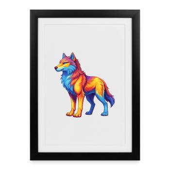 Arctic Wolf Colorful Kawaii Cartoon Character - Framed poster (27 × 37 cm) - black - Front