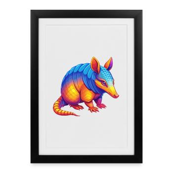 Armadillo Colorful Kawaii Cartoon Character Animal - Framed poster (27 × 37 cm) - black - Front