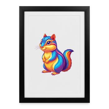 Chipmunk Coloré Kawaii Dessin Animé Personnage Clipart - Affiche encadrée (27 × 37 cm) - noir - Devant