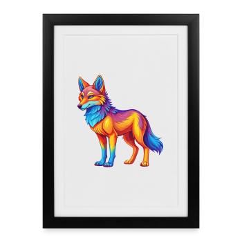 Coyote coloré Kawaii personnage de dessin animé Clipart - Affiche encadrée (27 × 37 cm) - noir - Devant