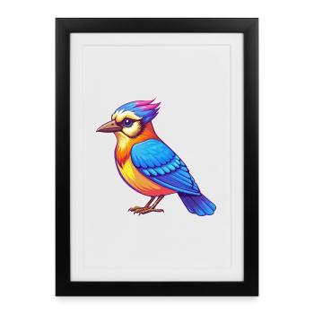 Blue Jay Colorful Kawaii Cartoon Character Clipart - Framed poster (27 × 37 cm) - black - Front