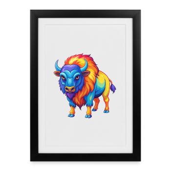 Buffalo Colorful Kawaii Cartoon Character Clipart - Framed poster (27 × 37 cm) - black - Front