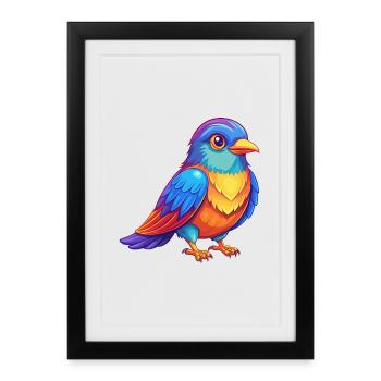Coucou coloré Kawaii Dessin animé Personnage Clipart - Affiche encadrée (27 × 37 cm) - noir - Devant