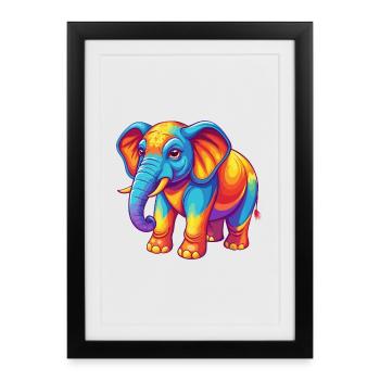 Elephant Colorful Kawaii Cartoon Character Clipart - Framed poster (27 × 37 cm) - black - Front