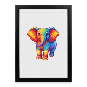 Elephant Colorful Kawaii Cartoon Character Clipart - Framed poster (27 × 37 cm) - black - Front