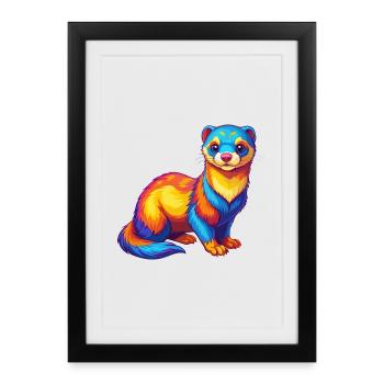 Ferret coloré Kawaii Dessin animé Personnage Clipart - Affiche encadrée (27 × 37 cm) - noir - Devant