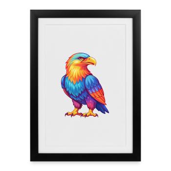aigle coloré kawaii dessin animé personnage clipart - Affiche encadrée (27 × 37 cm) - noir - Devant