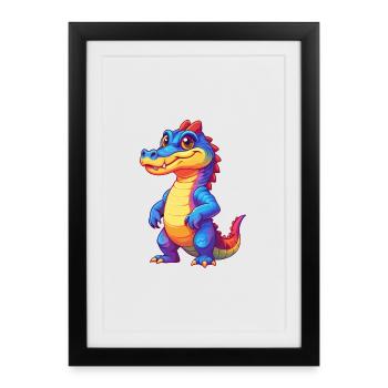 crocodile coloré kawaii dessin animé personnage animal - Affiche encadrée (27 × 37 cm) - noir - Devant