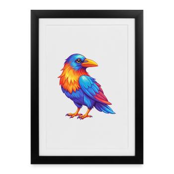 Crow coloré Kawaii dessin animé Personnage Clipart - Affiche encadrée (27 × 37 cm) - noir - Devant