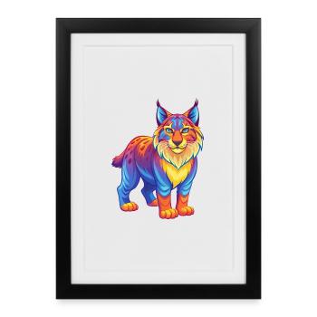Bobcat Colorful Kawaii Cartoon Character Clipart - Framed poster (27 × 37 cm) - black - Front