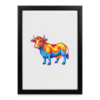 Cow Colorful Kawaii Cartoon Character Clipart - Framed poster (27 × 37 cm) - black - Front