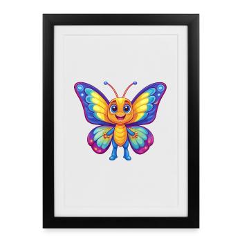 Butterfly Colorful Kawaii Cartoon Character Animal - Framed poster (27 × 37 cm) - black - Front