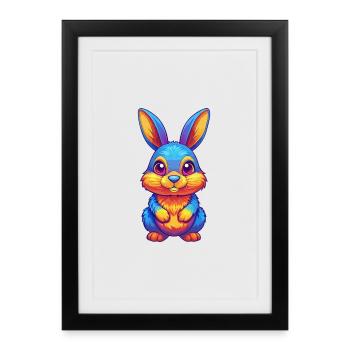 Lapin coloré Kawaii Dessin animé Personnage Clipart - Affiche encadrée (27 × 37 cm) - noir - Devant