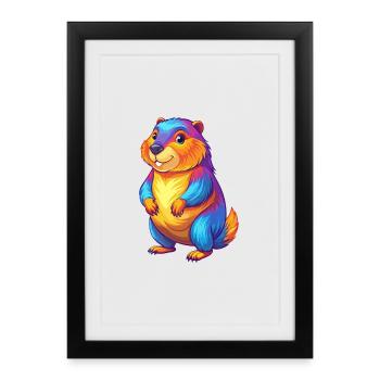 Beaver Colorful Kawaii Cartoon Character Clipart - Framed poster (27 × 37 cm) - black - Front