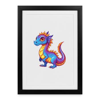 basilic coloré kawaii personnage de dessin animé clipart - Affiche encadrée (27 × 37 cm) - noir - Devant