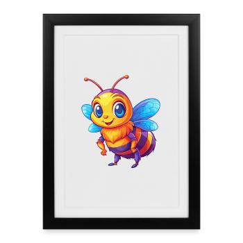 Bee Colorful Kawaii Cartoon Character Clipart - Framed poster (27 × 37 cm) - black - Front