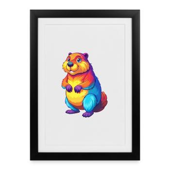 Beaver Colorful Kawaii Cartoon Character Clipart - Framed poster (27 × 37 cm) - black - Front
