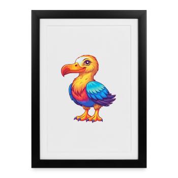 Albatross coloré Kawaii dessin animé Personnage Animal - Affiche encadrée (27 × 37 cm) - noir - Devant
