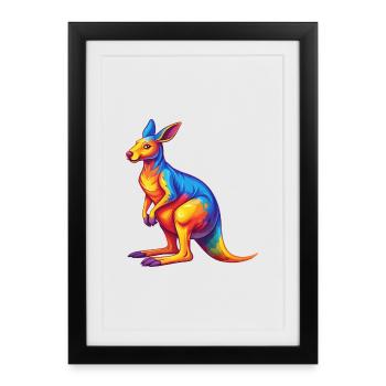 Kangaroo Colorful Kawaii Cartoon Character Clipart - Framed poster (27 × 37 cm) - black - Front