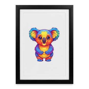 Koala coloré Kawaii Dessin animé Personnage Clipart - Affiche encadrée (27 × 37 cm) - noir - Devant