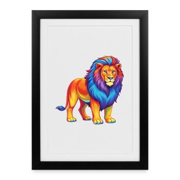 Lion Colorful Kawaii Cartoon Character Clipart - Framed poster (27 × 37 cm) - black - Front