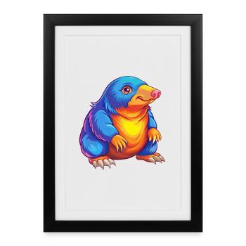 Mole Colorful Kawaii Cartoon Character Clipart - Framed poster (27 × 37 cm) - black - Front