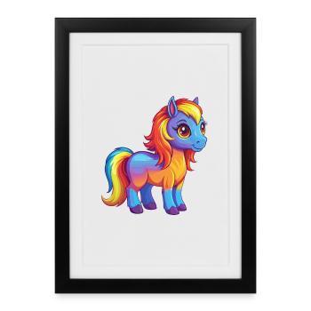 Ponny coloré Kawaii Dessin animé Personnage Clipart - Affiche encadrée (27 × 37 cm) - noir - Devant