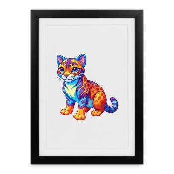 Ocelot Colorful Kawaii Cartoon Character Clipart - Framed poster (27 × 37 cm) - black - Front