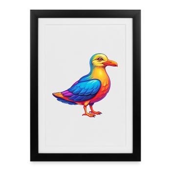 Seagull Colorful Kawaii Cartoon Character Clipart - Framed poster (27 × 37 cm) - black - Front