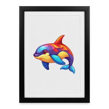 Orca Colorful Kawaii Cartoon Character Clipart - Framed poster (27 × 37 cm) - black - Front