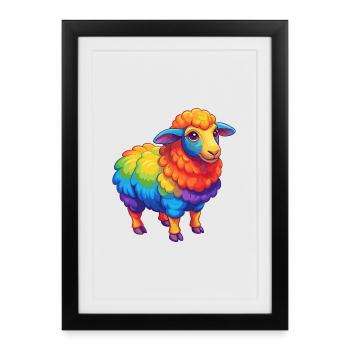 mouton coloré kawaii dessin animé personnage clipart - Affiche encadrée (27 × 37 cm) - noir - Devant