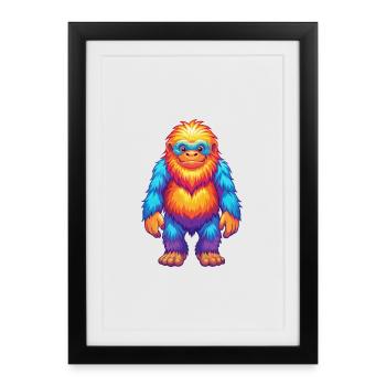 Yeti coloré Kawaii Dessin animé Personnage Clipart - Affiche encadrée (27 × 37 cm) - noir - Devant