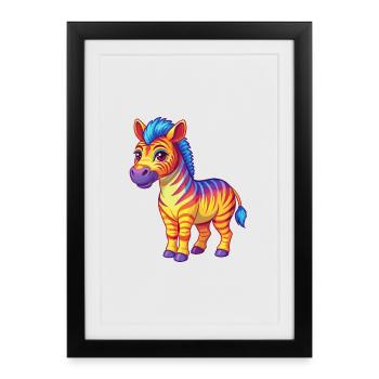 Zebra Colorful Kawaii Cartoon Character Clipart - Framed poster (27 × 37 cm) - black - Front