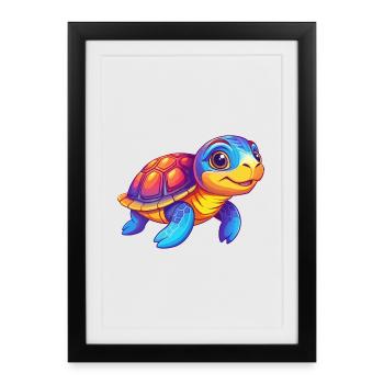 Turtle Colorful Kawaii Cartoon Character Clipart - Framed poster (27 × 37 cm) - black - Front