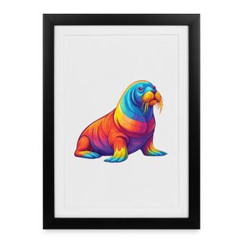Walrus Colorful Kawaii Cartoon Character Clipart - Framed poster (27 × 37 cm) - black - Front