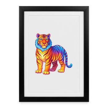 tigre coloré kawaii dessin animé personnage clipart - Affiche encadrée (27 × 37 cm) - noir - Devant