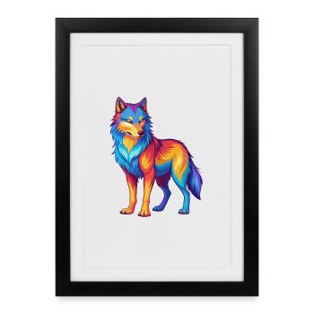 Wolf Colorful Kawaii Cartoon Character Clipart - Framed poster (27 × 37 cm) - black - Front