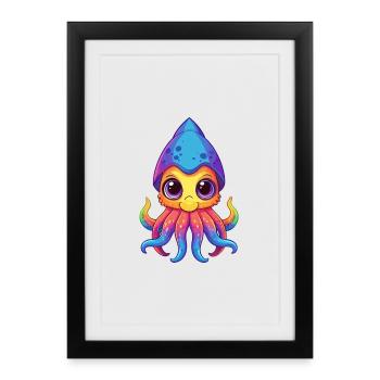 Squid Colorful Kawaii Cartoon Character Clipart - Framed poster (27 × 37 cm) - black - Front