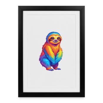 Sloth Colorful Kawaii Cartoon Character Clipart - Framed poster (27 × 37 cm) - black - Front