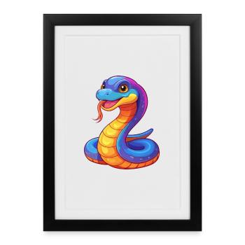 serpent coloré kawaii dessin animé personnage clipart - Affiche encadrée (27 × 37 cm) - noir - Devant