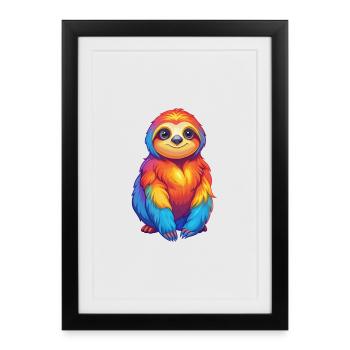 Sloth Colorful Kawaii Cartoon Character Clipart - Framed poster (27 × 37 cm) - black - Front
